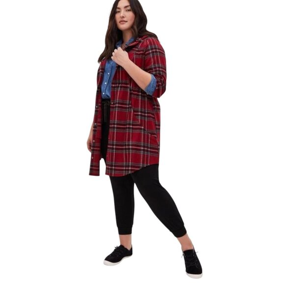 Torrid Red Plaid Flannel Anorak Long Jacket Hoodie Women's Plus Size 3x (22/24) - Picture 3 of 10